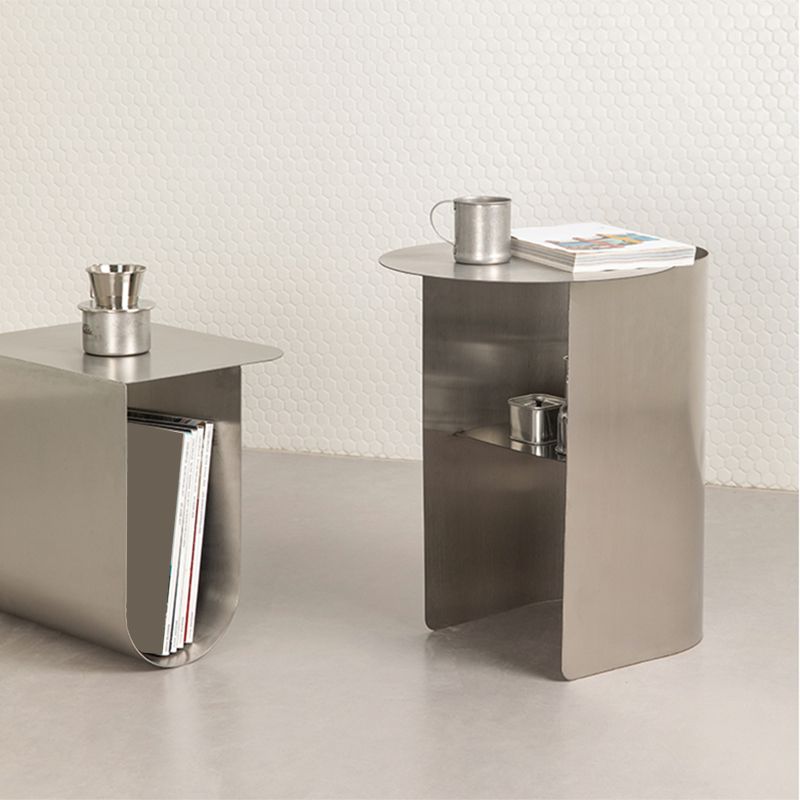 Contemporary Sofa Side Accent Table Metal with Storage Living Room Abstract