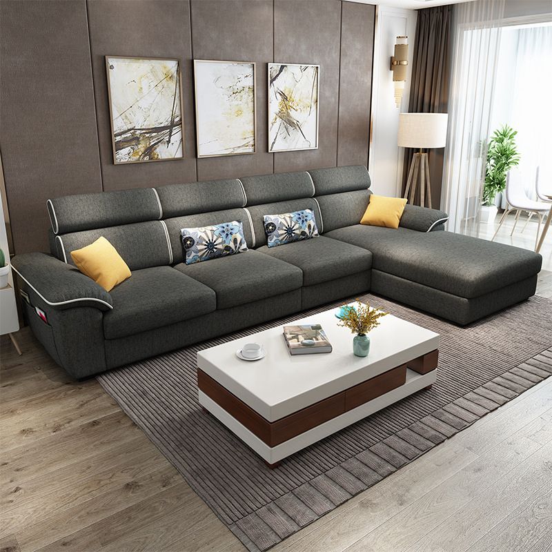 Contemporary Linen Sectional Pillow Top Arm Sectional with Storage