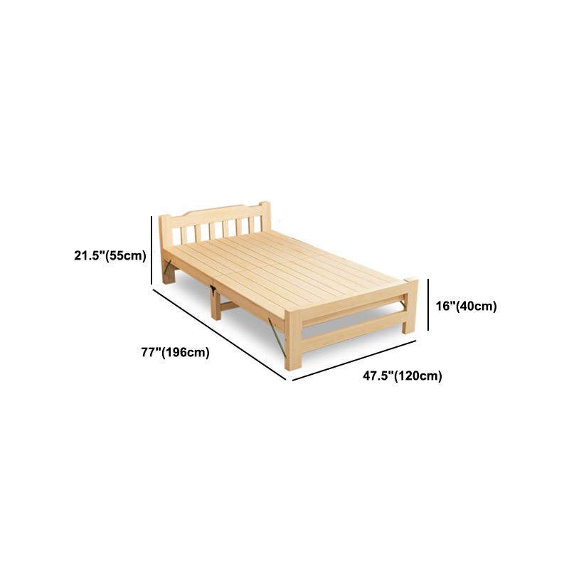 Natural Pine Wood Bed Frame Nordic 21.65" H Folding Bed with Headboard