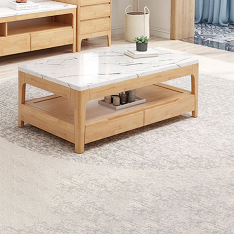 Rectangular 4 Legs Base Solid Wood Table Nordic Style Coffee Table with Storage Rack