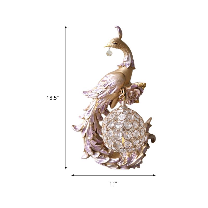 1 Light Peacock toward Left/Right Sconce Light Retro White/Blue/Purple Resin Wall Mounted Light with Globe Shade