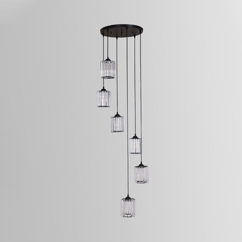 Zylinder Cluster Anhänger Licht minimalistischer klarer Kristallschwarz -Drop -Lampe für Treppen