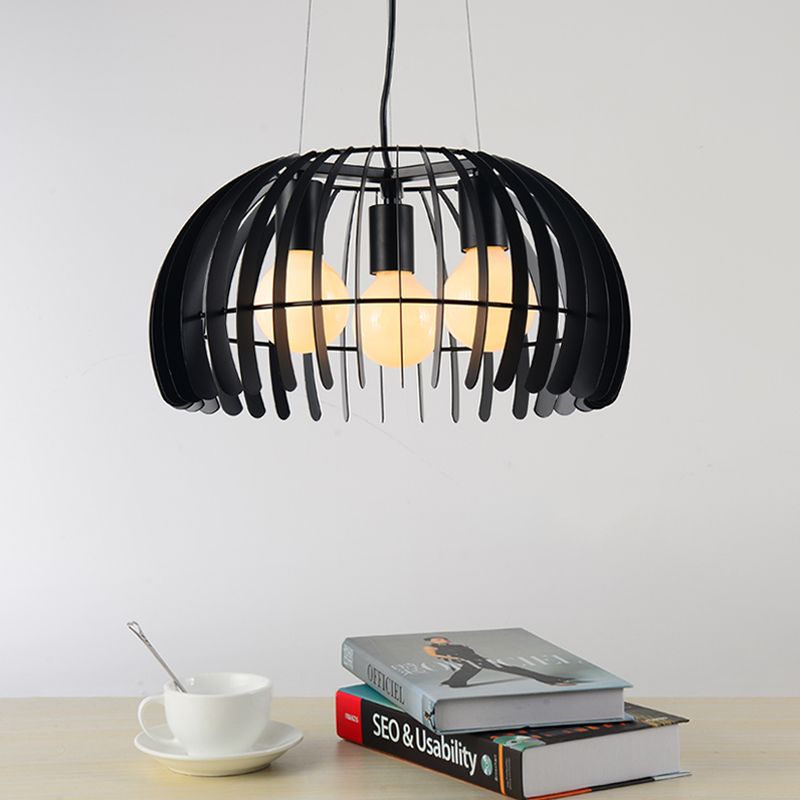 3 ampoules Dôme Hanging Light With Wire Guard Retro Style Black Metal Suspension Light for Dining Room