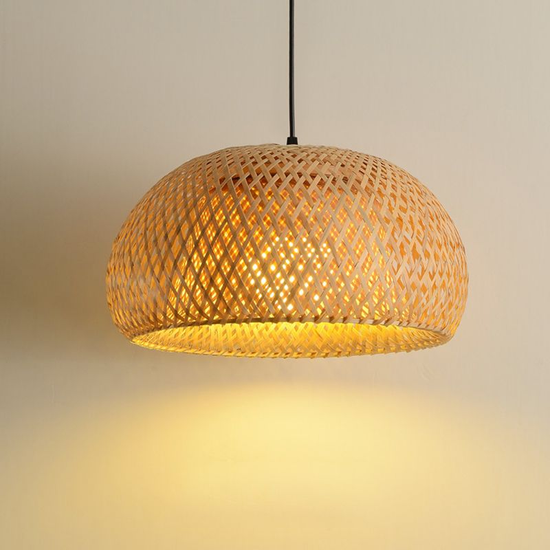 1-Light Beige Bamboo Suspended Lighting Fixture Asia Pendant Light Kit for Tea Room