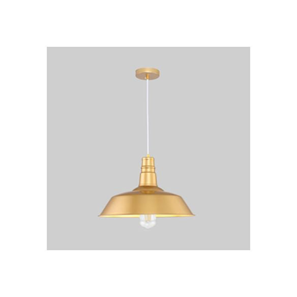 Metal Gold Finish Ceiling Pendant with Barn Shade 1 Bulb Industrial Vintage Hanging Light Fixture, 14"/18" Wide