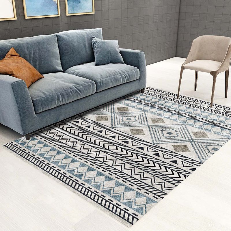 Tapis marocain noir tapis graphique en polyester tapis lavable pour la décoration intérieure