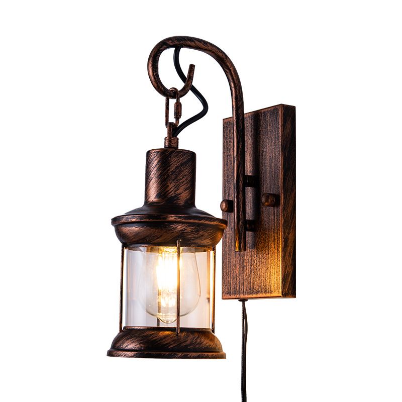Iron Lantern Wall Light Retro Style Single-Bulb Restaurant Wall Lighting Fixture in Bronze