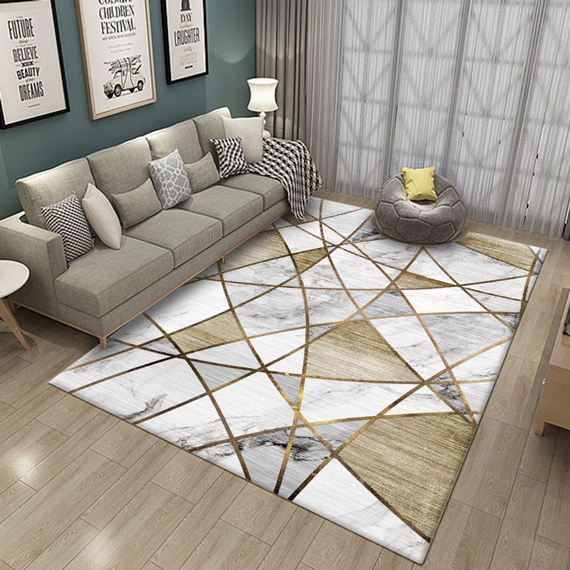 White Modern Rug Polyester Geometric Pattern Rug Washable Rug for Home Decor