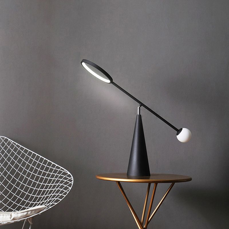 Minimalistic Ring Table Light Metallic Living Room LED Nightstand Lighting with Conical Base