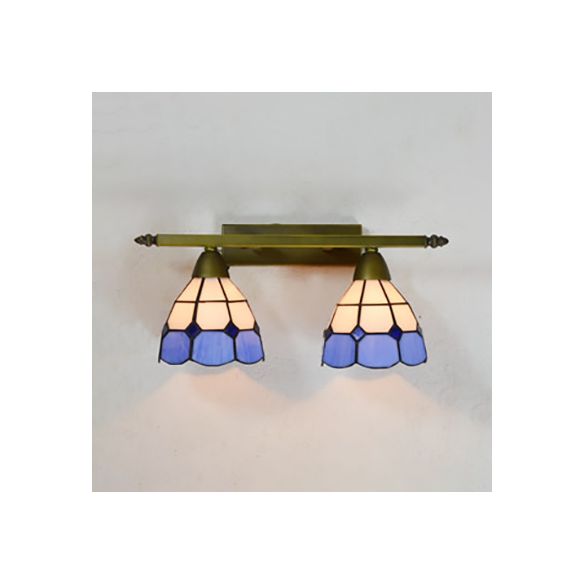 Stained Glass Domed Wall Lighting Tiffany Style 2 Heads Wall Sconce Light in Yellow/Pink/Green/Blue for Bedroom
