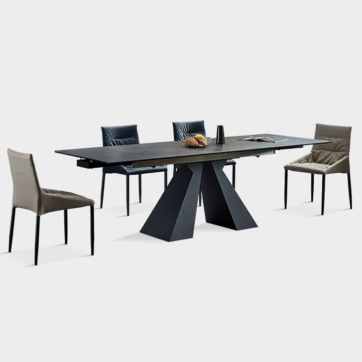 Mesa de comedor estándar negra industrial, mesa de comedor rectangular de piedra sinterizada para cocina