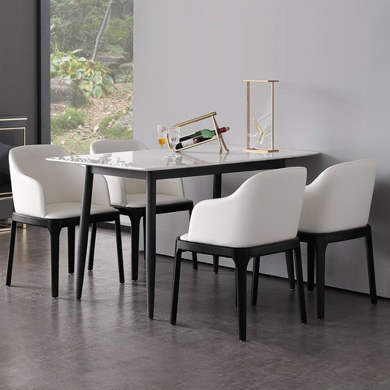 Industrial White Table for Restaurant Rectangle Dining Table with Black 4 Legs