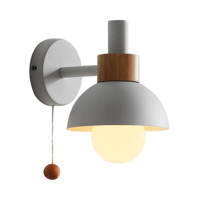 1 Head Bedside Wall Lamp Macaron White/Pink/Yellow Sconce Light Fixture with Domed Metal Shade