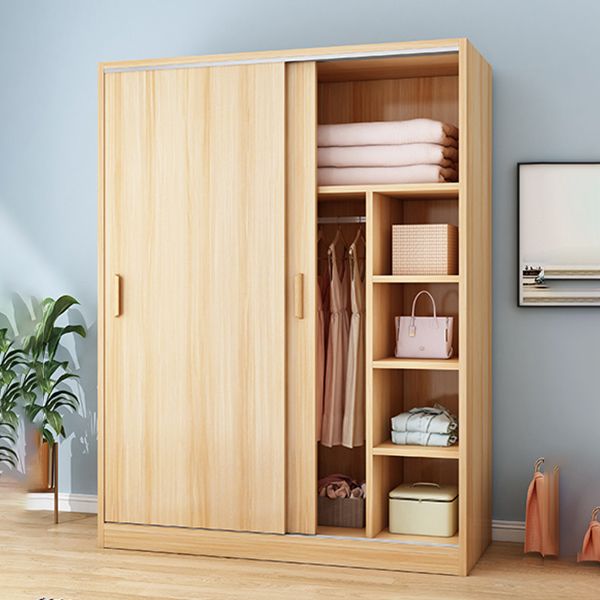 Freestanding Wood Frame Wardrobe Armoire Contemporary Multifunctional Wardrobe