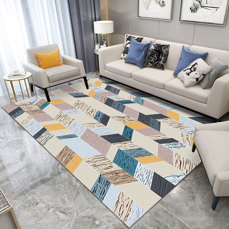 Casual Blue Tone Geometric Rug Modern Area Rug Polyester Stain Resistant Carpet for Living Room