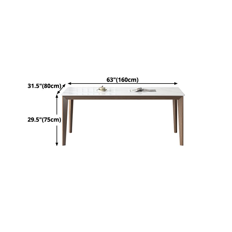 Rectangle Medieval Modern Dining Table Sintered Stone Table with 4 Wood Legs