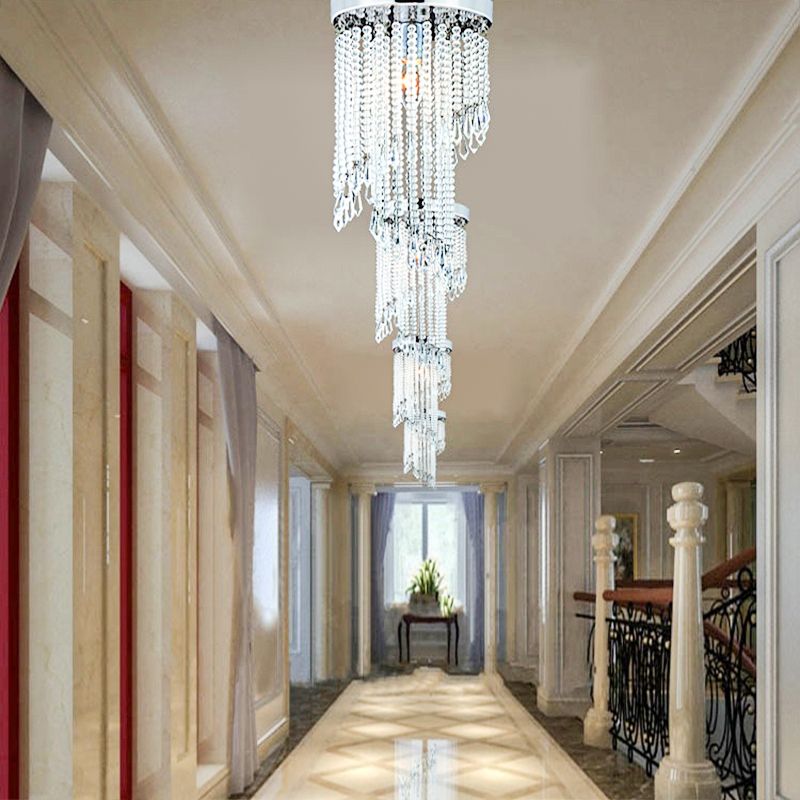 Corridor Spiral Flush Mount Light Clear Crystal Modernist Chrome Finish Ceiling Lighting