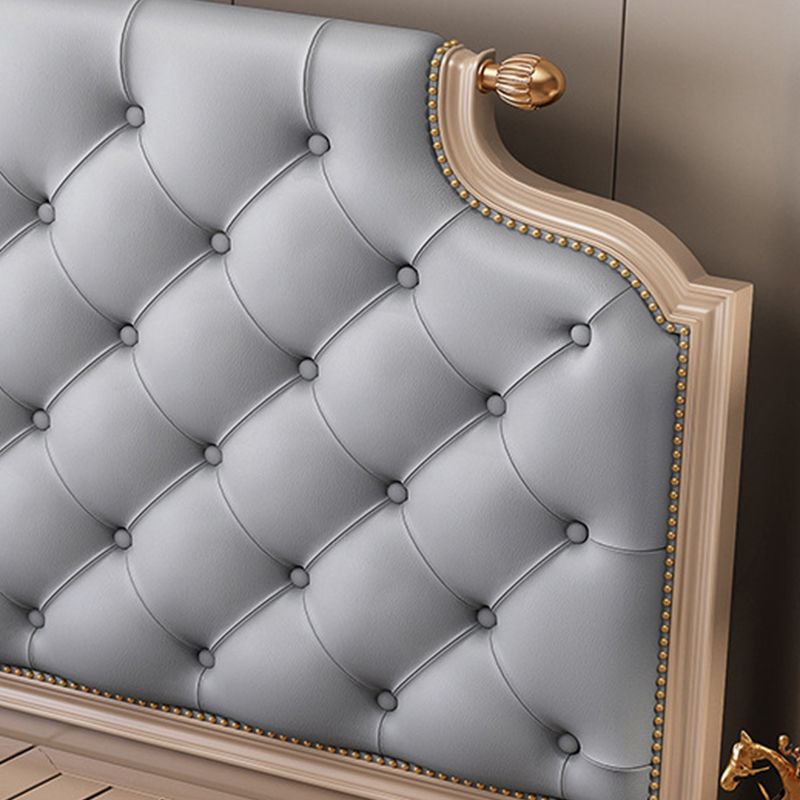 Traditional Tufted Wood Bed Frame 57.09" H Faux Leather Scooped Headboard Bed