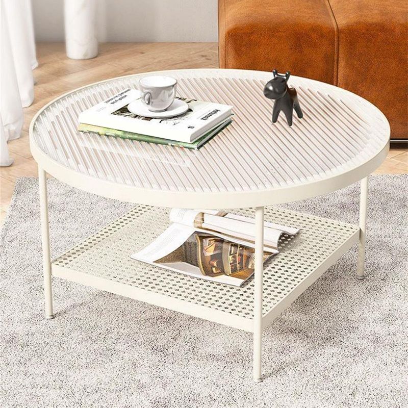 4 Legs Coffee Table Glass Top Coffee Cocktail Table with Shelf