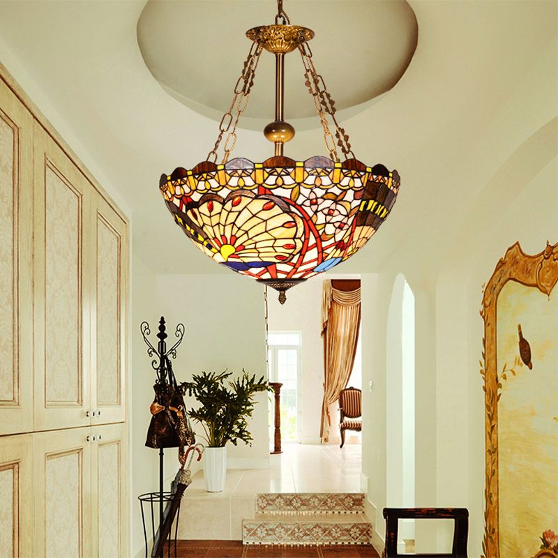 Luce a ciondolo di pavone in vetro colorato Tiffany Vintage Lampadella Light in ottone