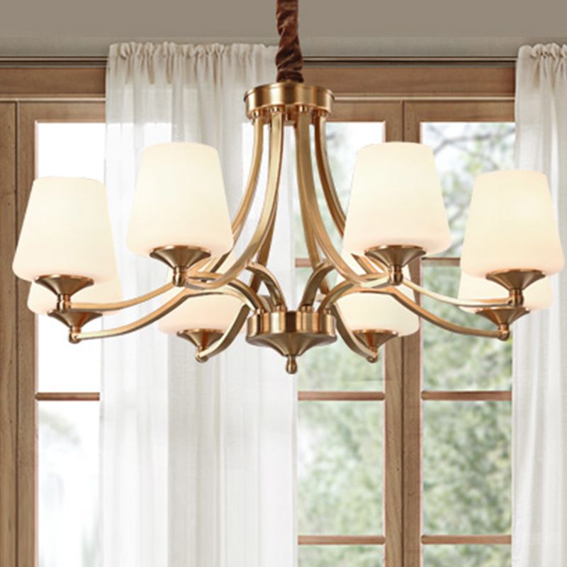 Copper Chandelier Light Fixtures American Style Multi-Head Bell Suspension Lamps for Living Room