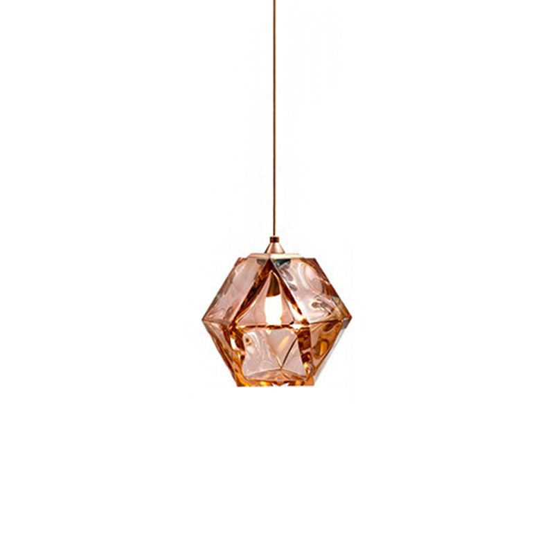 Diamond Suspension Pendant Lamp Modern Textured White/Amber/Smoke Glass Dining Room Led Hanging Light Fixture