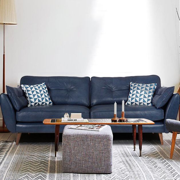 Mid Century Modern Sofa Flare Arm Sofa with Tufted Back in Leather