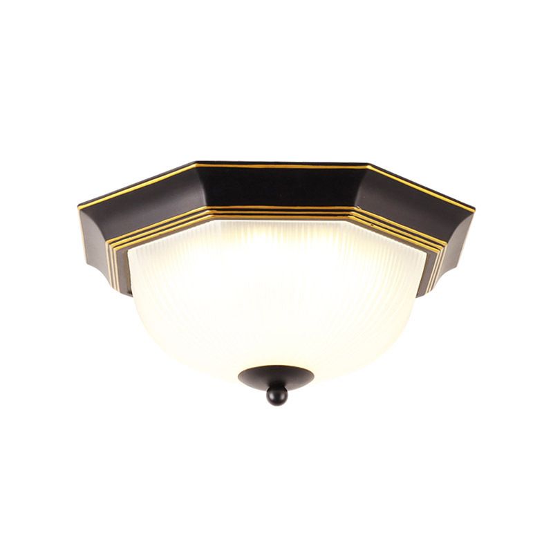 12" Wide Hexagon Flush Mount Classic Glass Flush Ceiling Light in Black