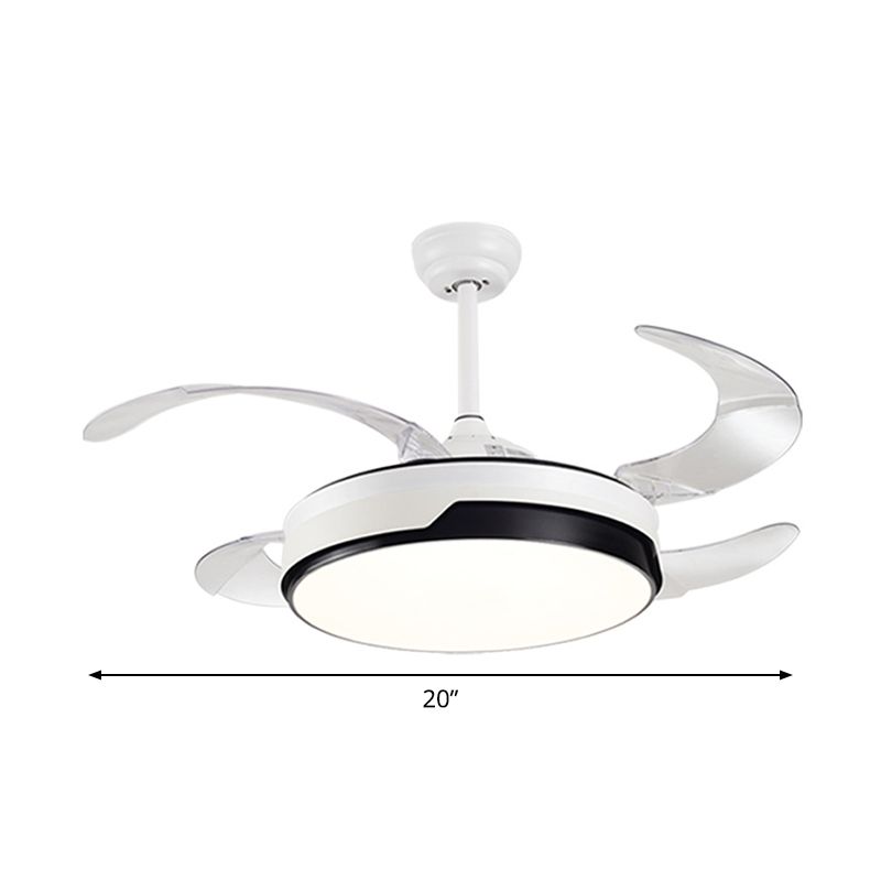 LED -Schlafzimmer Deckenventilator Lampe Moderne weiße 4 Blätter Halbflush Licht mit Kreis Acrylschatten, 20 "breit