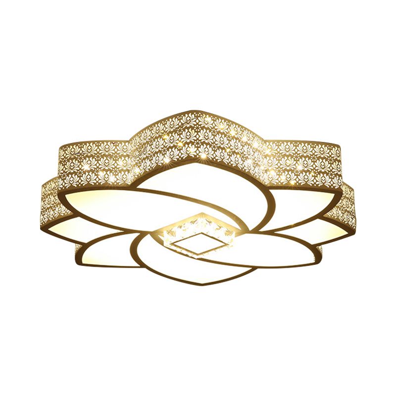 Plafonnier moderne en métal à fleurs, 23.5 "/ 29.5" W, plafonnier LED blanc avec accents de cristal clair, lumière chaude/blanche