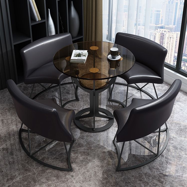 Modern Style Glass Dining Table Black Round Dinner Table with Pedestal Base