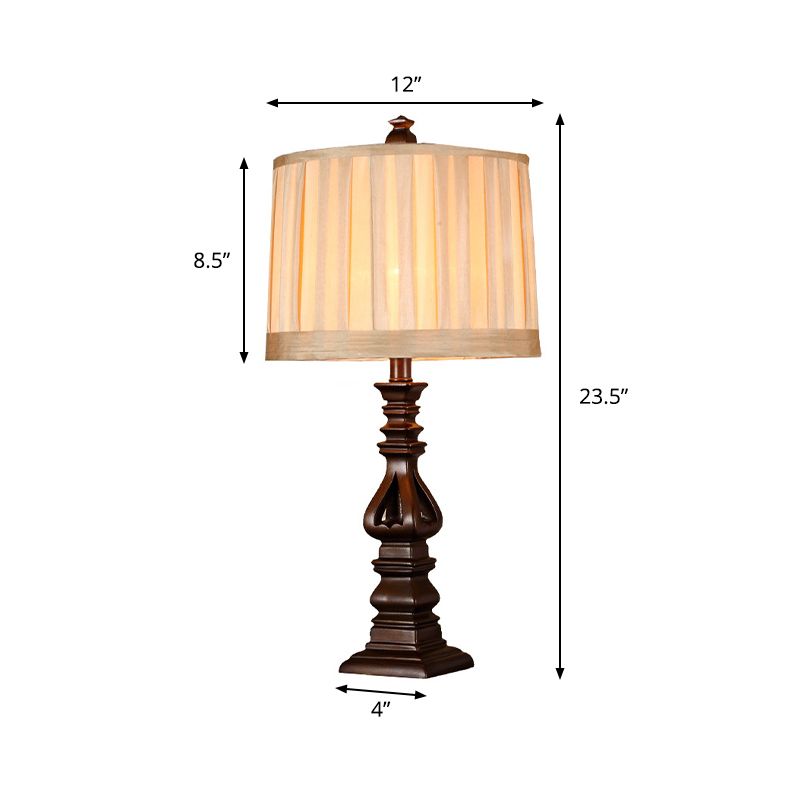 1 tambour de tambour de table de table lampe rustique rouge brun plissé du tissu nocturne léger pour le salon