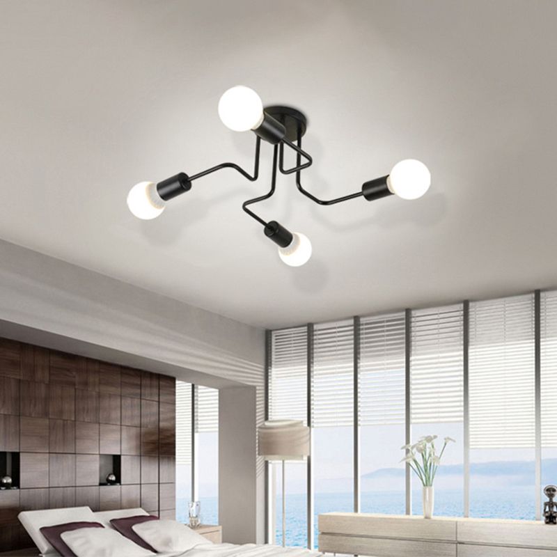 Spoutnik Semi-Flush Mount Light Fixture Industrial Metallic Ceiling Mount Chandelier for Bedroom