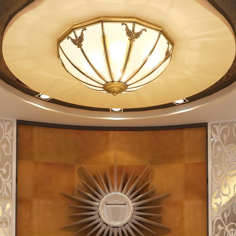 Lustre semi-encastré en forme de dôme en verre opale, éclairage classique pour chambre à coucher, doré