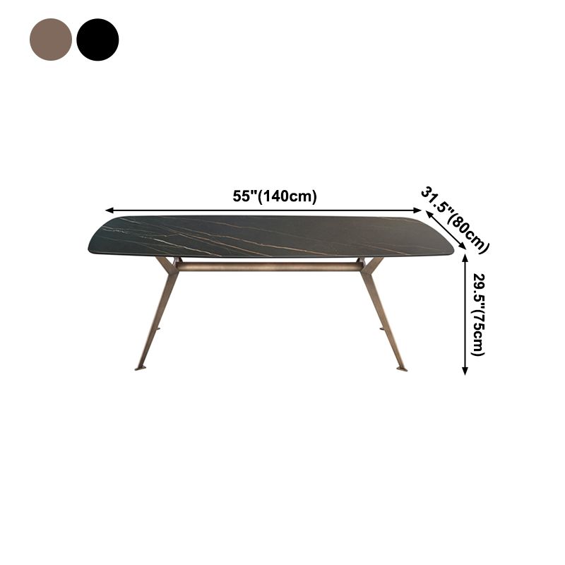 Mesa de comedor de piedra sinterizada industrial Rectángulo Tapa negra con base de metal