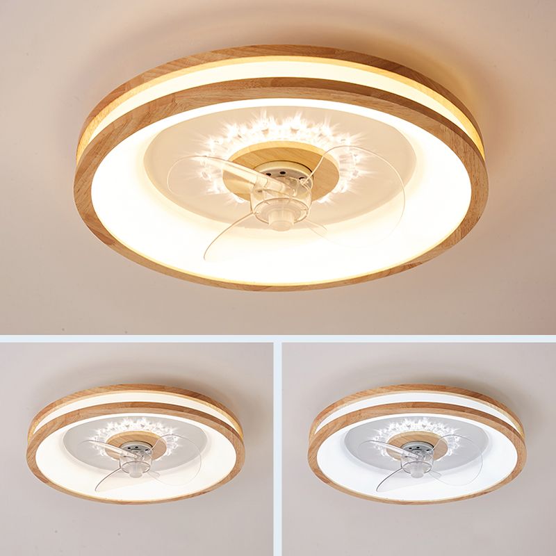 LED Wooden Ceiling Fan Light Modern Ceiling Mount Lamp with Acrylic Shade for Living Room