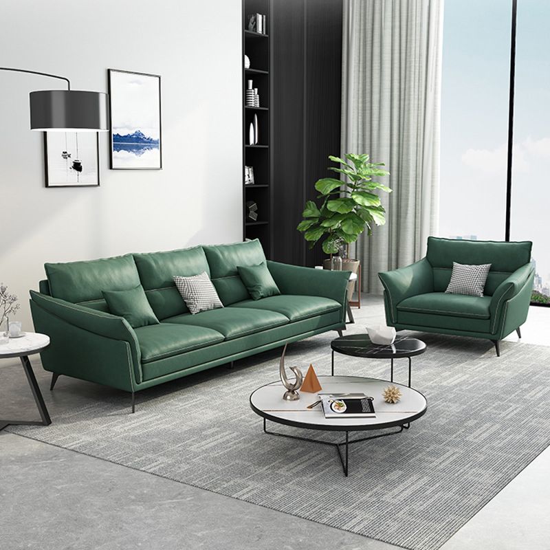 Contemporary 33.46" H Green Faux Leather Pillow Top Arm Sofa
