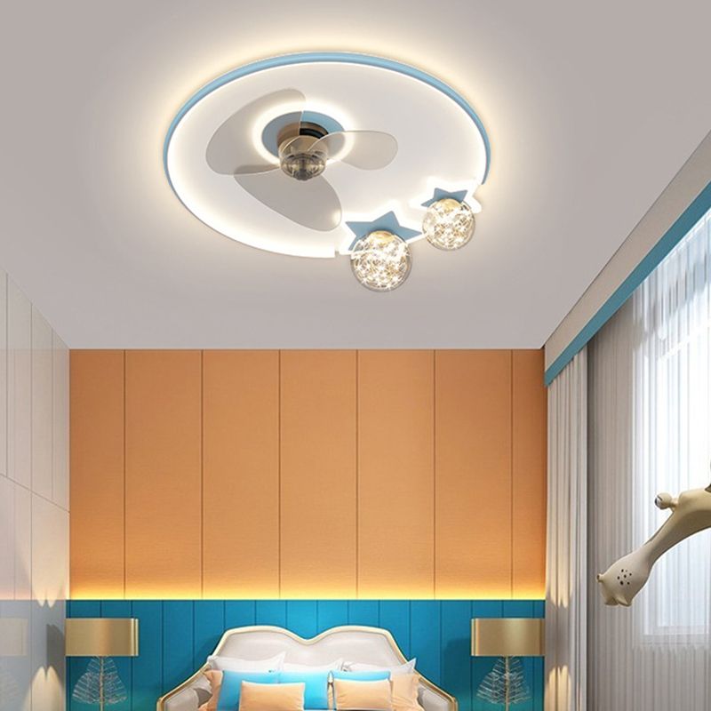 Round Shape Metal Ceiling Fans Kid Style 6 Lights Flush Ceiling Fan