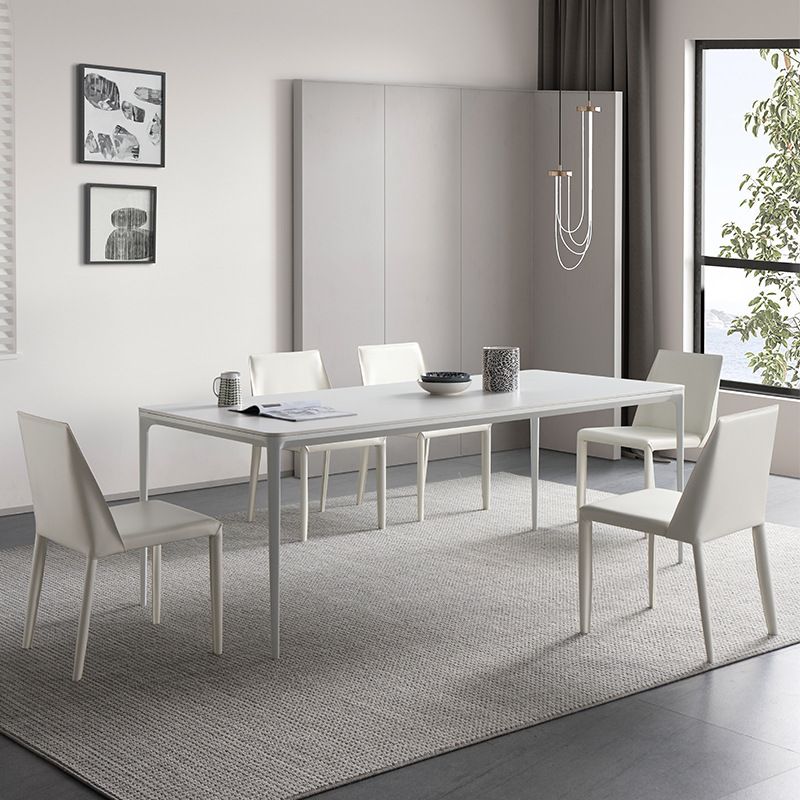 Rectangle Dining Table White Stone Top Table with 4 Legs Base