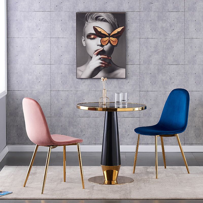 Indoor Armless Dining Chairs Velvet Solid Back Side Chairs with Metal Legs