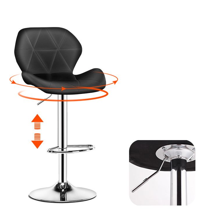 Contemporary Metal Barstool Faux Leather Footrest Adjustable Counter Stool for Home