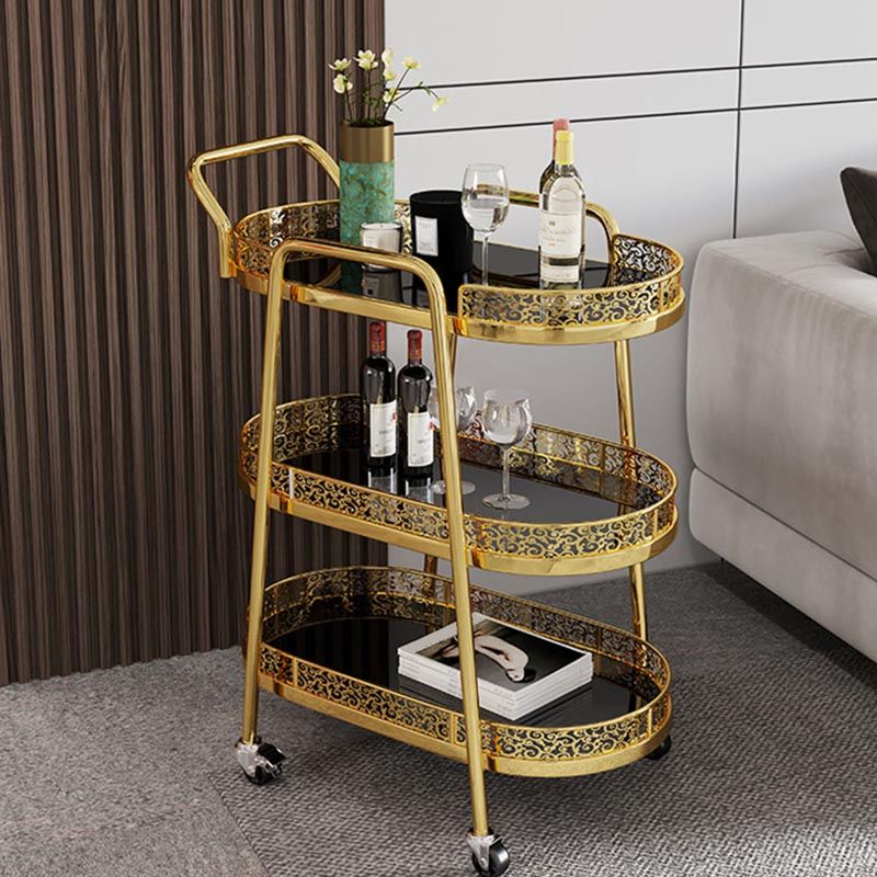 Contemporary Oval Glass Prep Table 32.28"H Rolling Prep Table for Dining Room