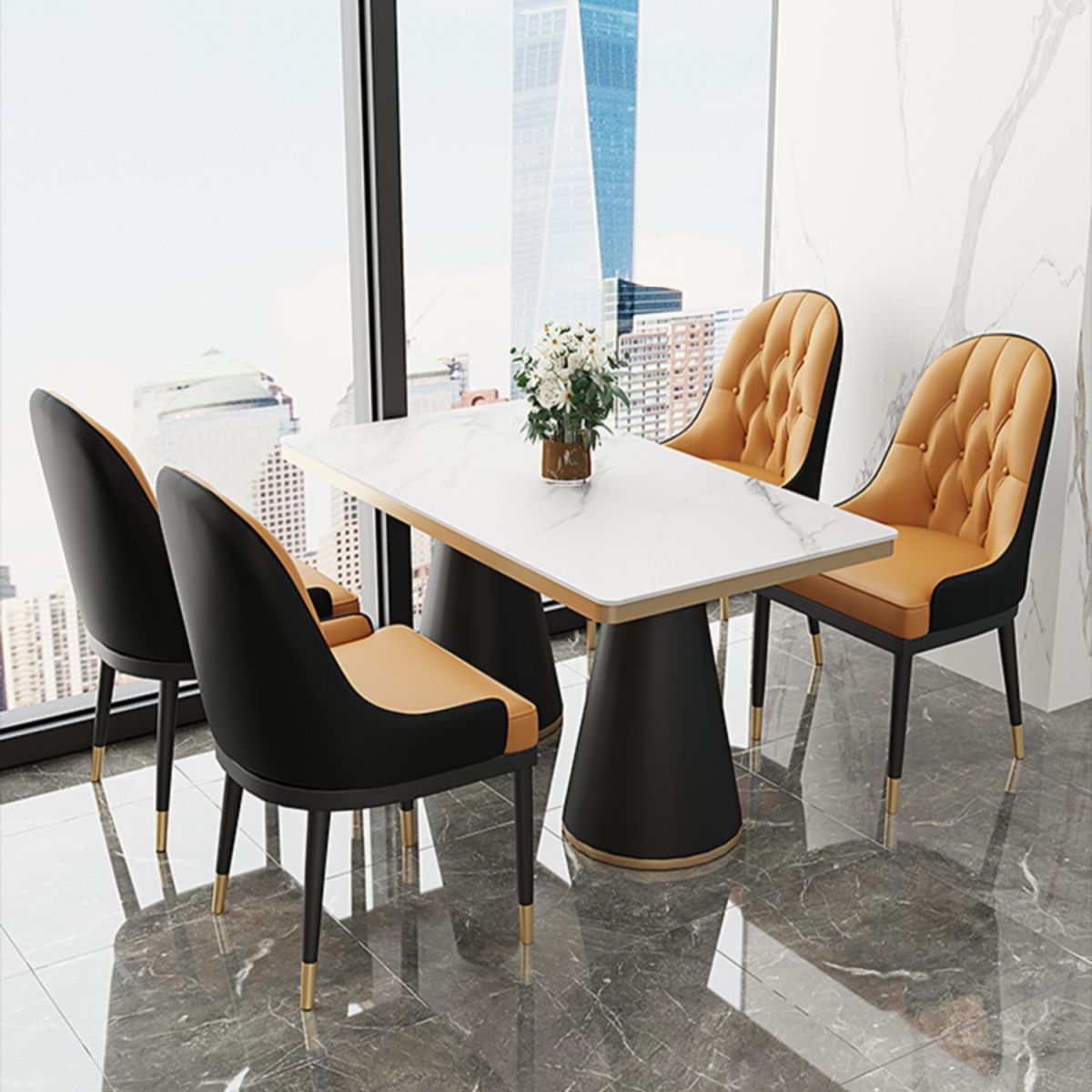 Glam Style Faux Leather Chair Metal Dining Chairs for Home Use