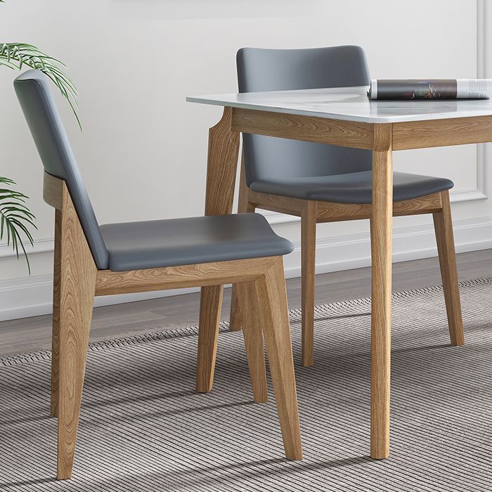 Sintered Stone White Tone Table Mid-Century Modern 4 Legs Table for Dining Room