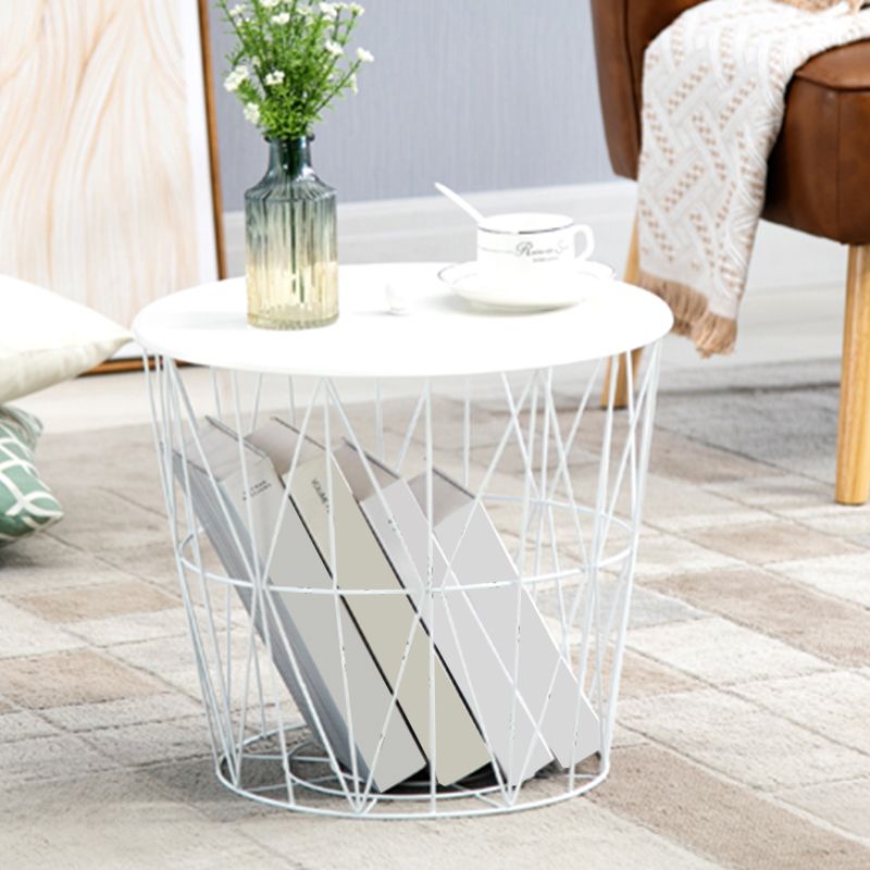 Round Top Cocktail Table with Metal Stogage Base Contemporary