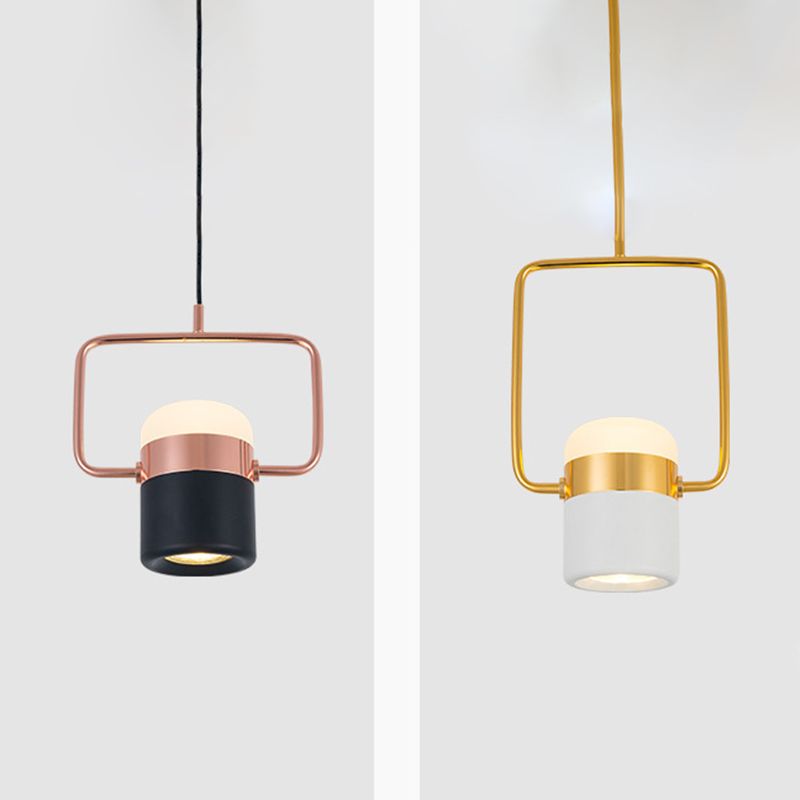 Lámpara colgante cilíndrica de metal minimalista moderna lámpara colgante con anillo rectángulo para comedor