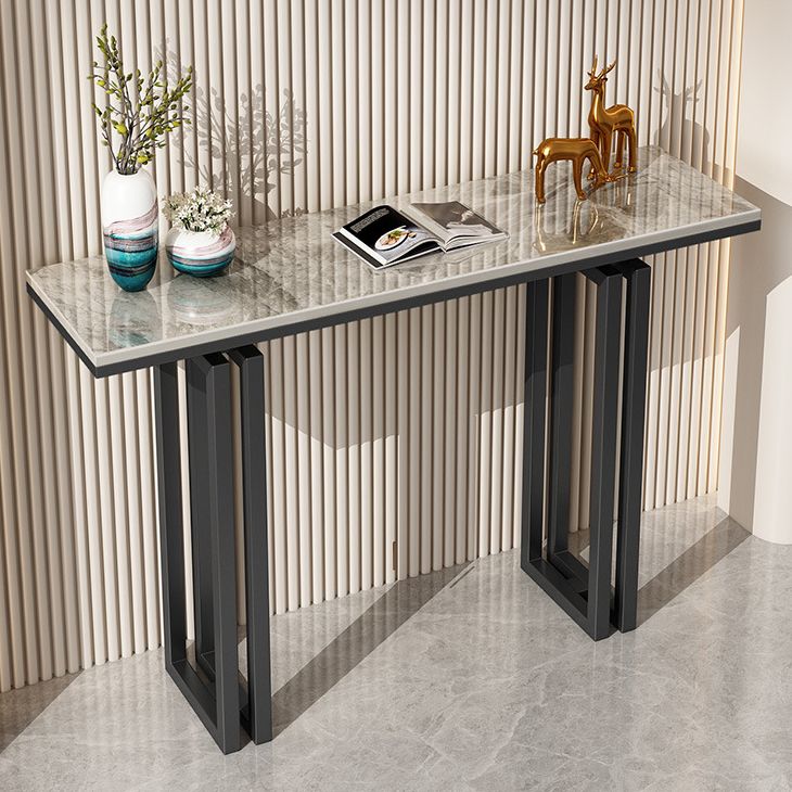 Glam Rectangle Console Accent Table Antique Finish Console Sofa Table in Stone