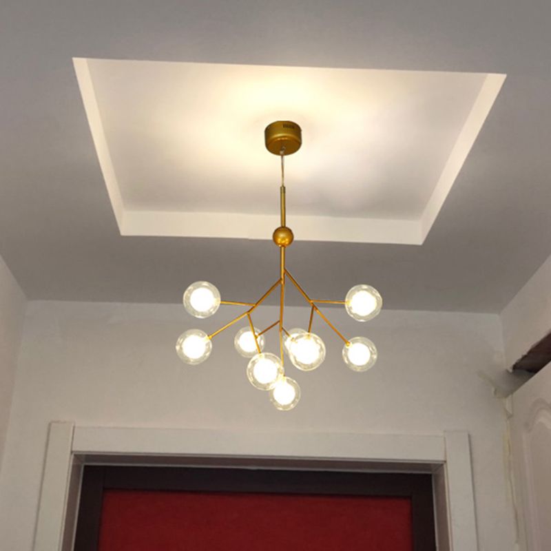 Simplicity 9 Heads Chandelier Tree Branch Suspension Light with Dual Ball Glass Shade