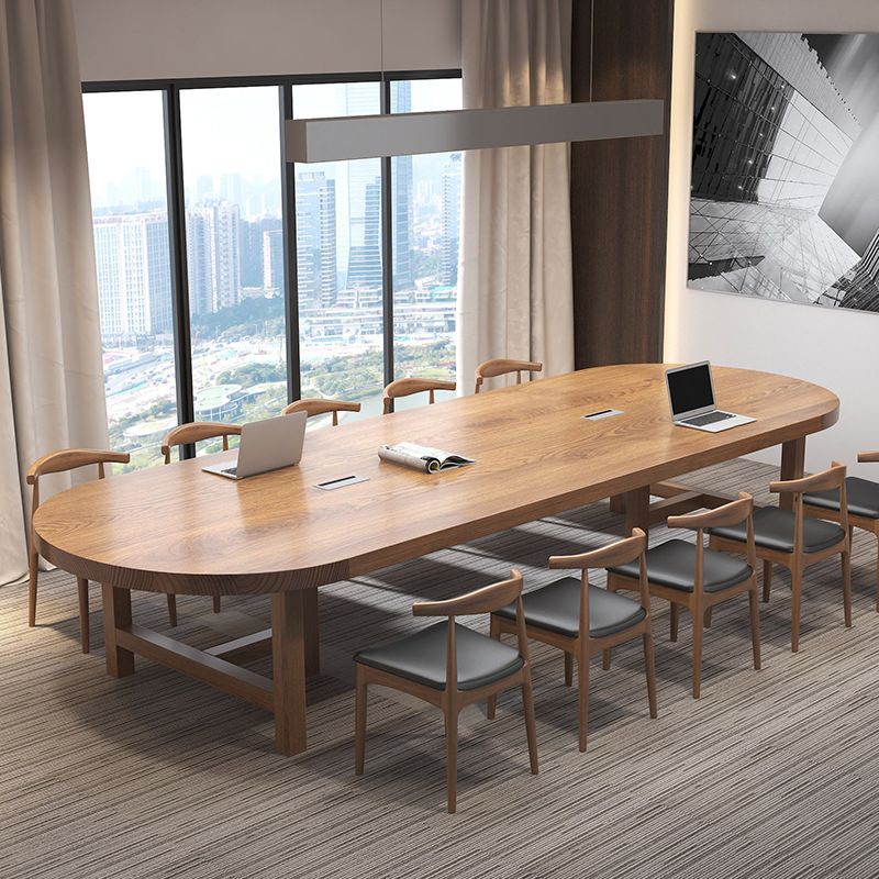 Oval Writing Desk Solid Wood Contemporary Style Office Meeting Desk
