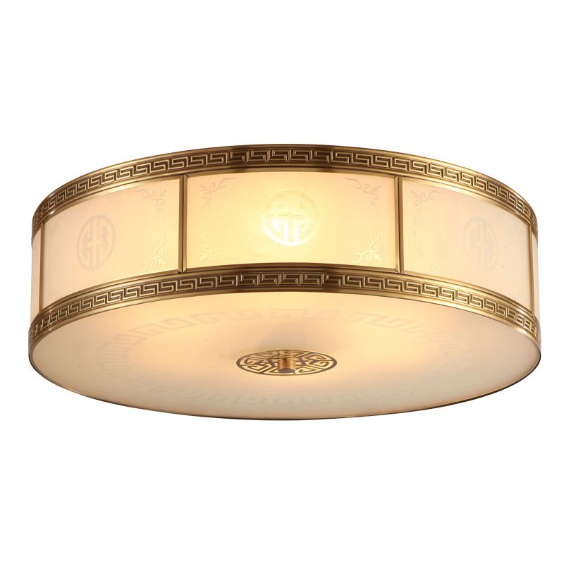 Lampe encastrée en verre blanc tambour, nouveau plafonnier d'intérieur en laiton chinois
